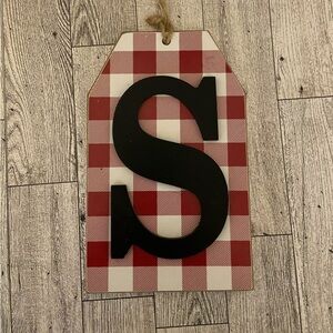 S Initial Wooden Gift Tag Style Wall Decor 5x8 inches